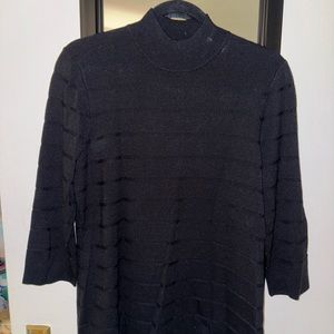 anne klein 3/4 sleeve black fitted mock neck large sweater